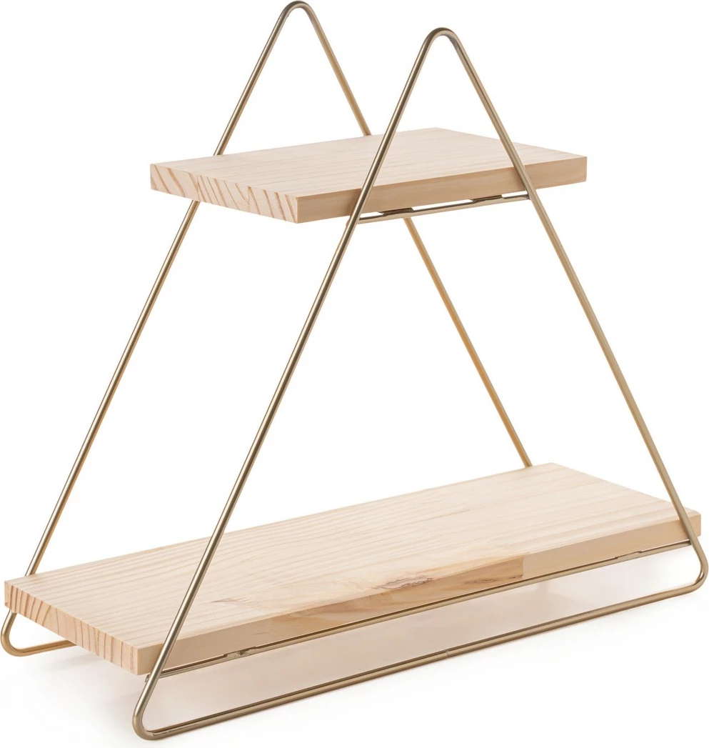 Raft muri prej druri të fortë, ngjyrë ari dhe kafe, Hanah Home, raf organizues shumë qëllimësh, 38x16x42cm