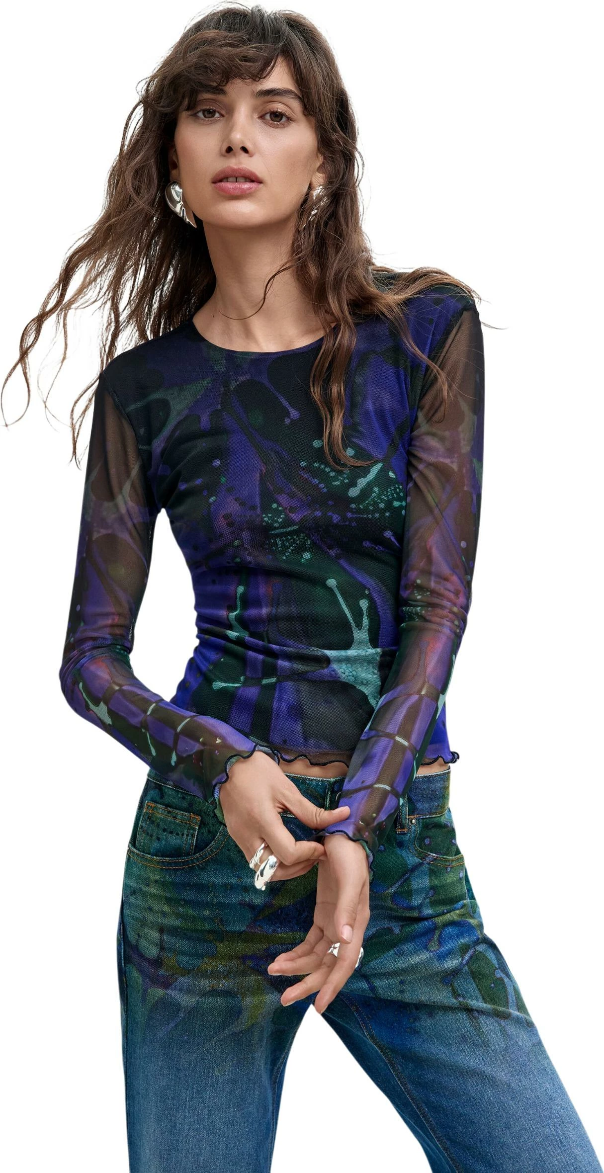 Maicë me mëngë të gjata për femra Desigual TS_DOTS LEAF_LACROIX 26WWTK02, vjollcë