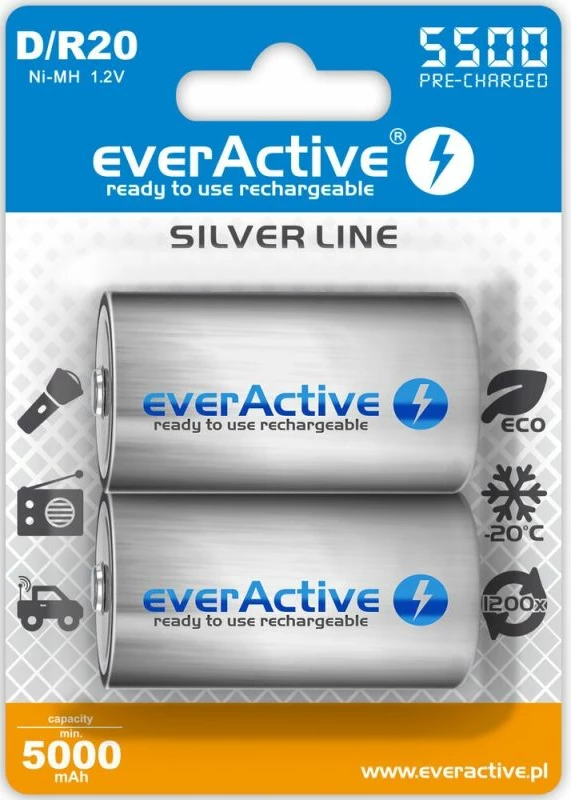 Bateri të rikarikueshme everActive EVHRL20-5500, D, 2 copë