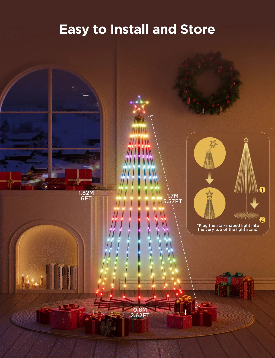 Drita dekorative smart Govee Cone Tree Lights RGBIC, IP65, 66 skena, me kontroll zanor, multicolor, set me 6 kunja