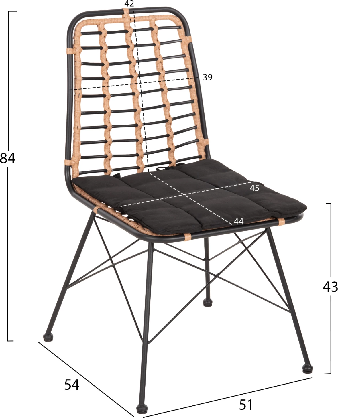 Karrige metalike për ngrënie ALLEGRA FH5691.11, Wicker, ngjyrë bezhë-e zezë, 51x54x84H cm