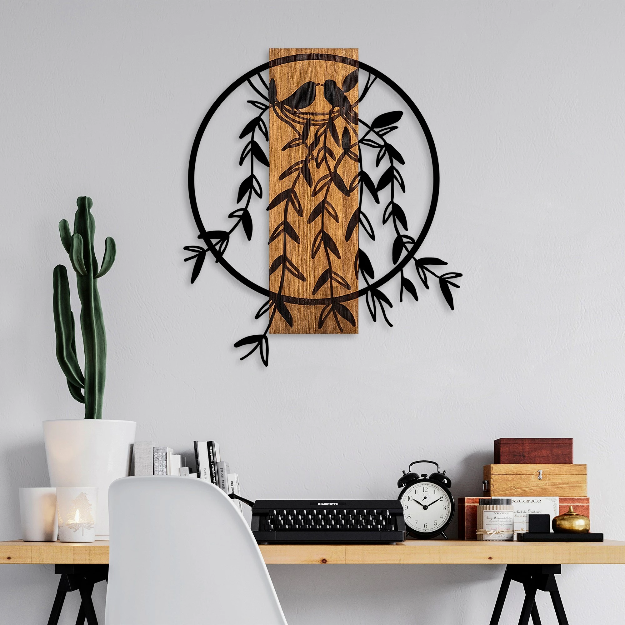 Aksesor dekorativ muri prej druri, Wallity, Fole zogjsh, ngjyrë arre/zezë, 56x56cm