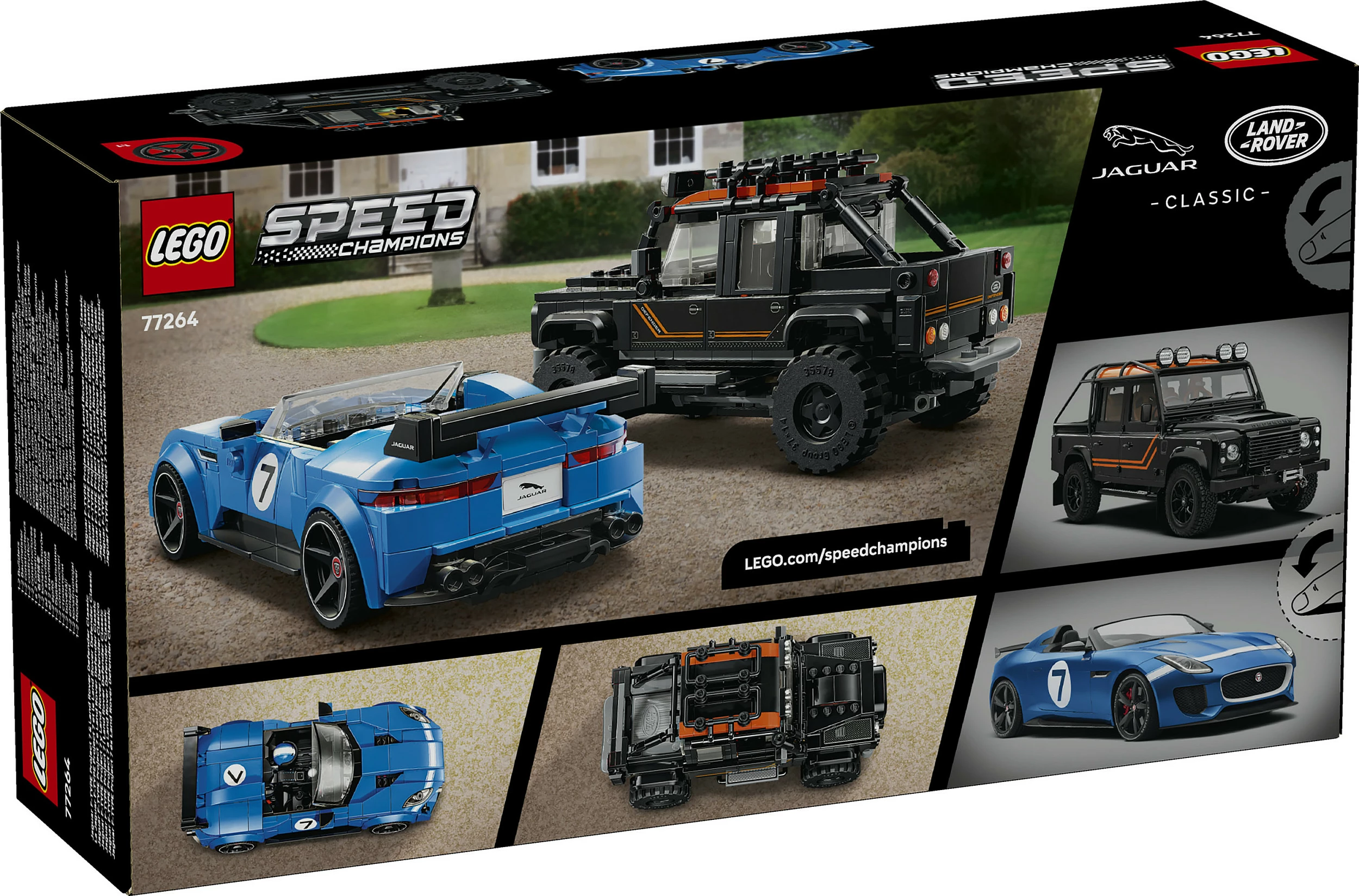 Set ndërtimi LEGO Speed Champions 77264 Jaguar F-Type Project 7 & Land Rover Classic Defender, 740 copë, 10+, blu/zi