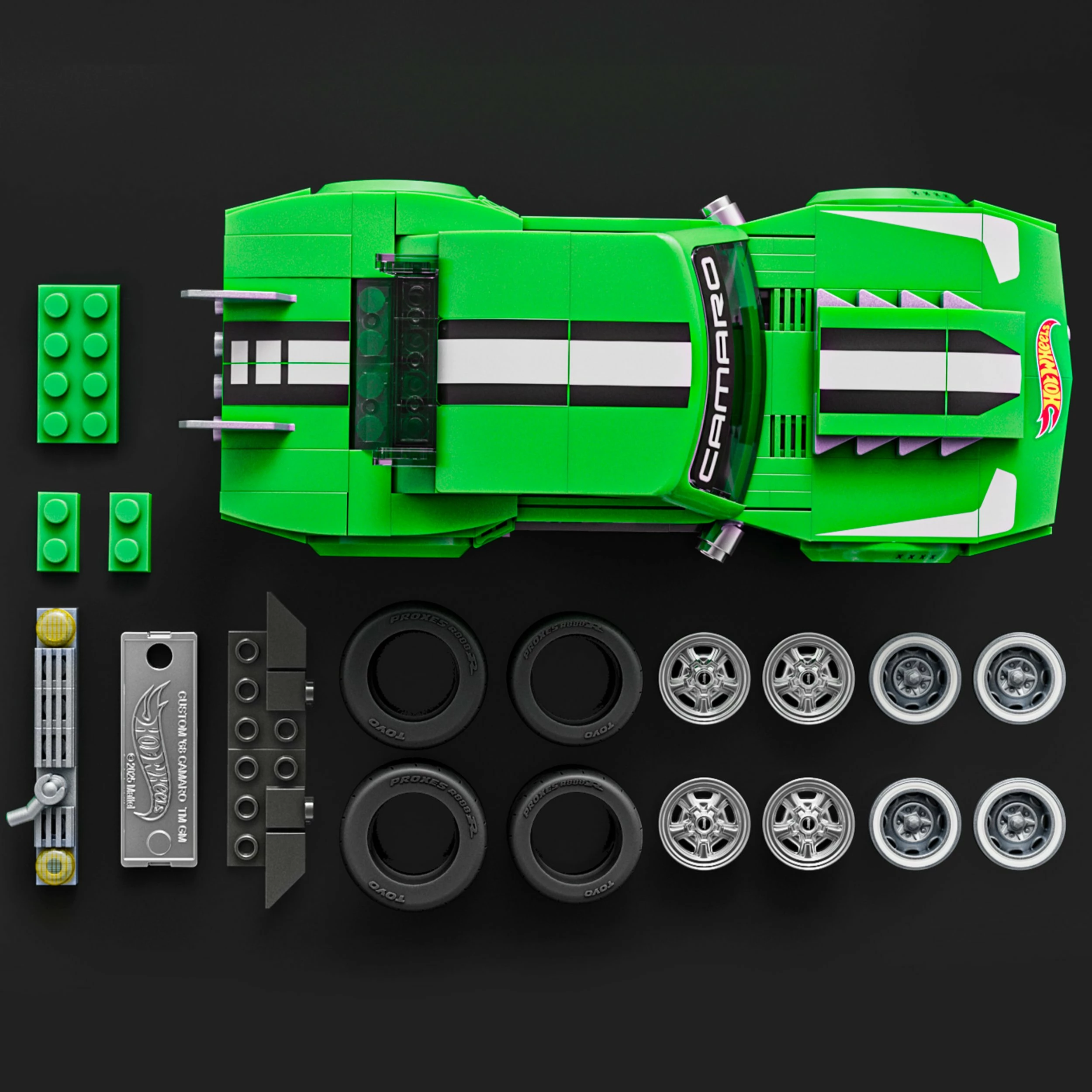 Set blloqesh ndërtimi Mattel Hot Wheels Speed Series Custom '68 Camaro JFT16, 289 pjesë, 1 makinë metalike 1:64, jeshile