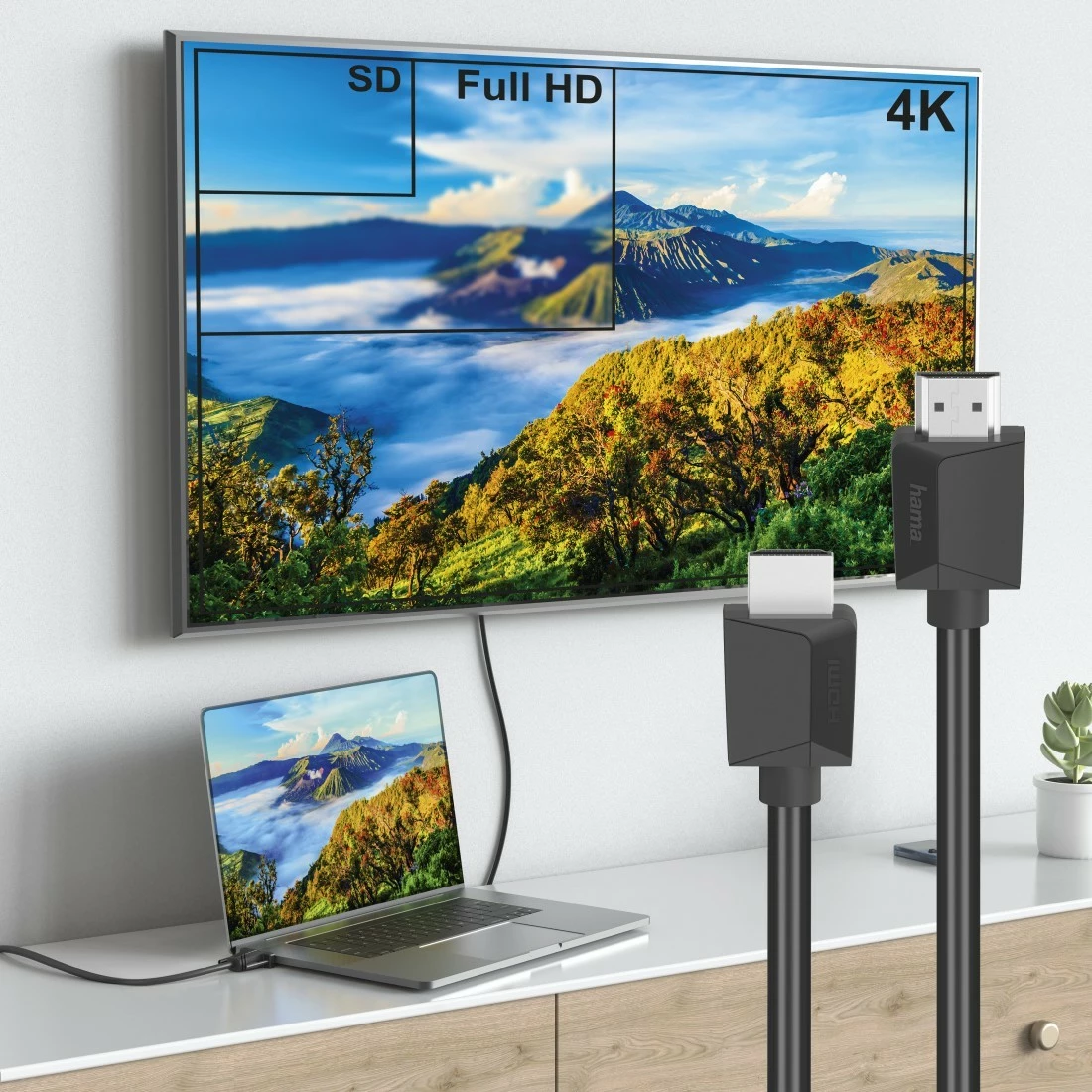 Kabllo HDMI Hama 2.0b, 0.75m, e zezë