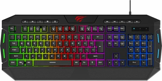 Set gaming 4-në-1 HAVIT Gamenote HV-KB501CM (tastierë USB SLO me LED, maus 6-tasta, mauspad, kufje stereo), e zezë/kuqe