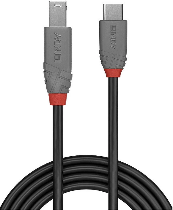 Kabl USB 3.2 LINDY Anthra Line, USB-C në USB-B, 1m, i zi/gri