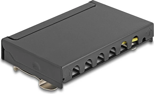 Patch panel rrjeti DeLOCK Mini Desktop, 6x RJ45 Cat6A, i mbrojtur, metal, i zi