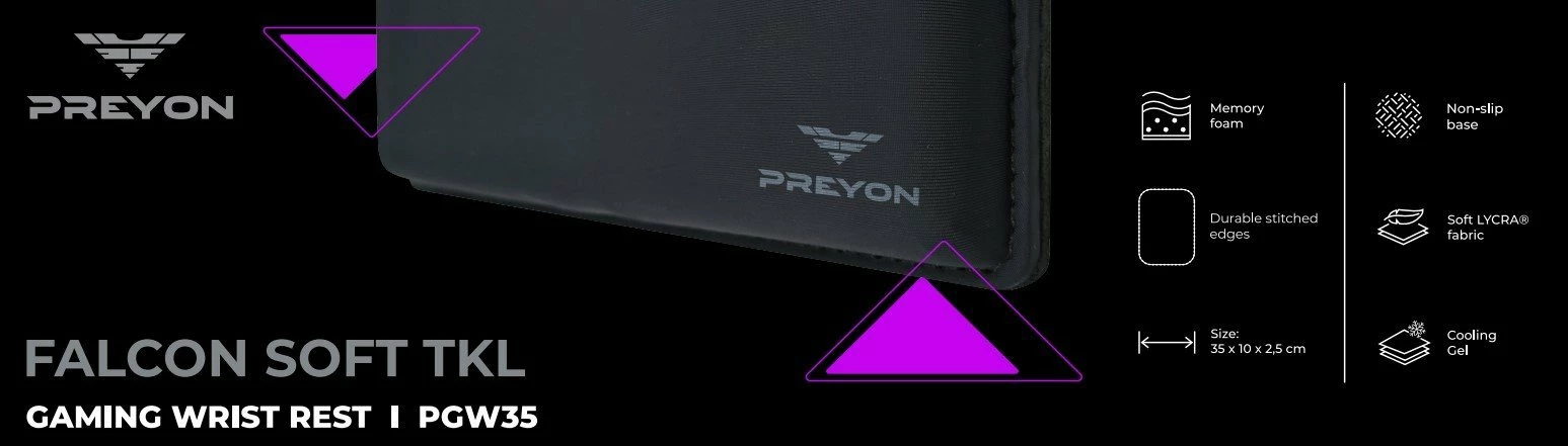 Mbështetëse kyçi për tastierë PREYON Falcon Soft TKL PGW35 35×10×2.5 cm, e zezë