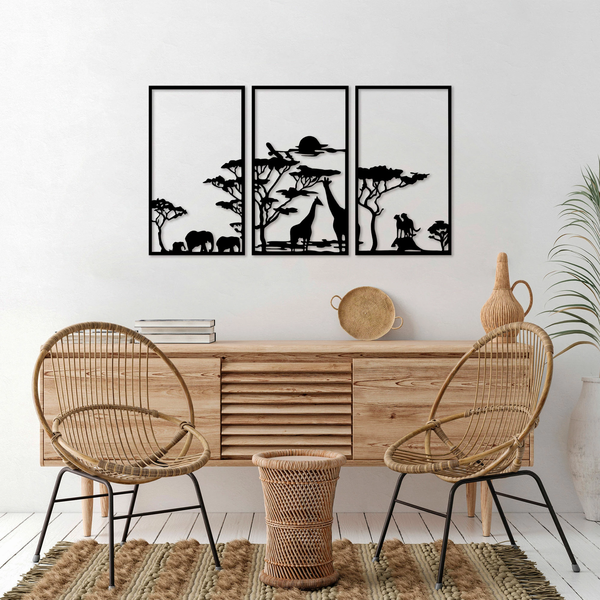 Aksesor dekorativ metalik për mur, Wallity Serengeti, 3 pjesë, 40x69cm