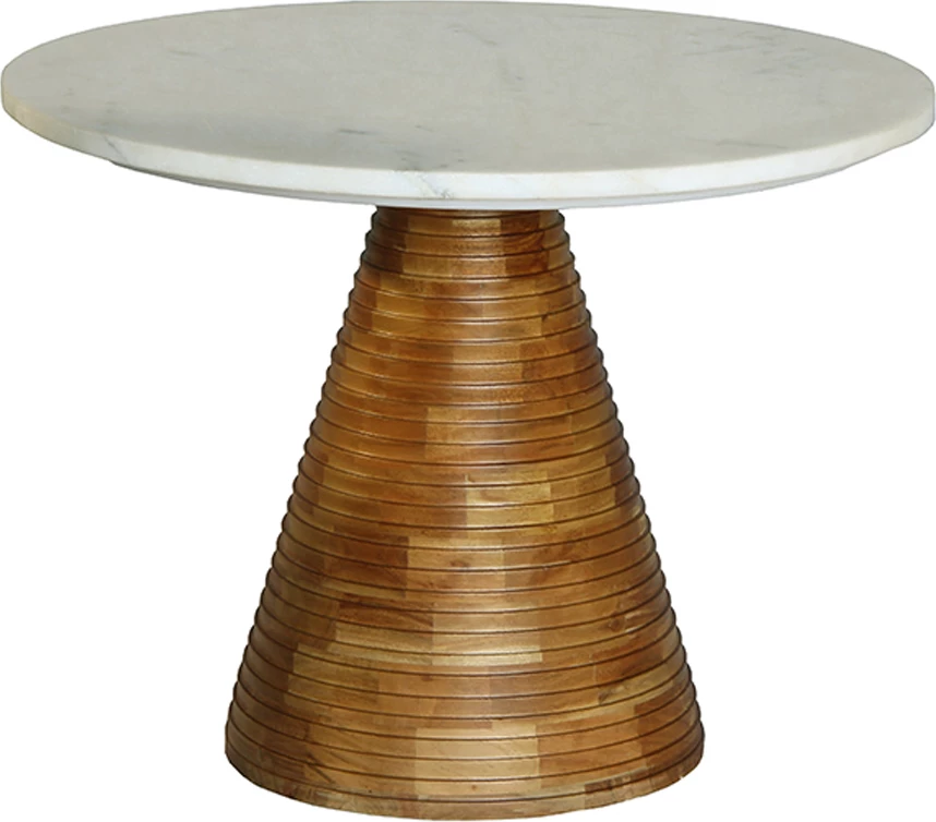 Tavolinë anësore Savoa, mermer i bardhë, dru akacie, 60x60x45