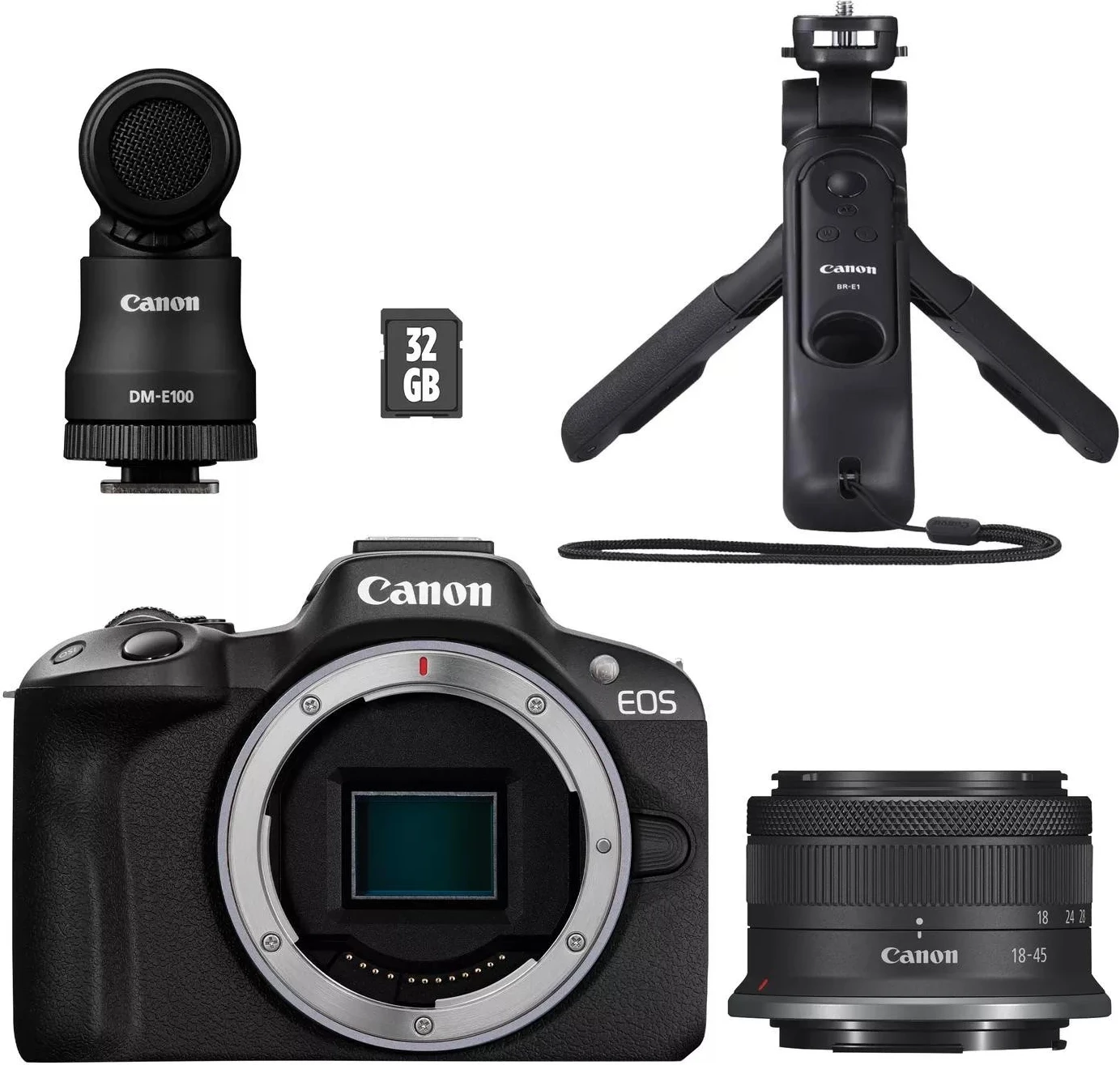 Kamerë Canon EOS R50, me objektiv RF-S 18-45 IS STM, e zezë