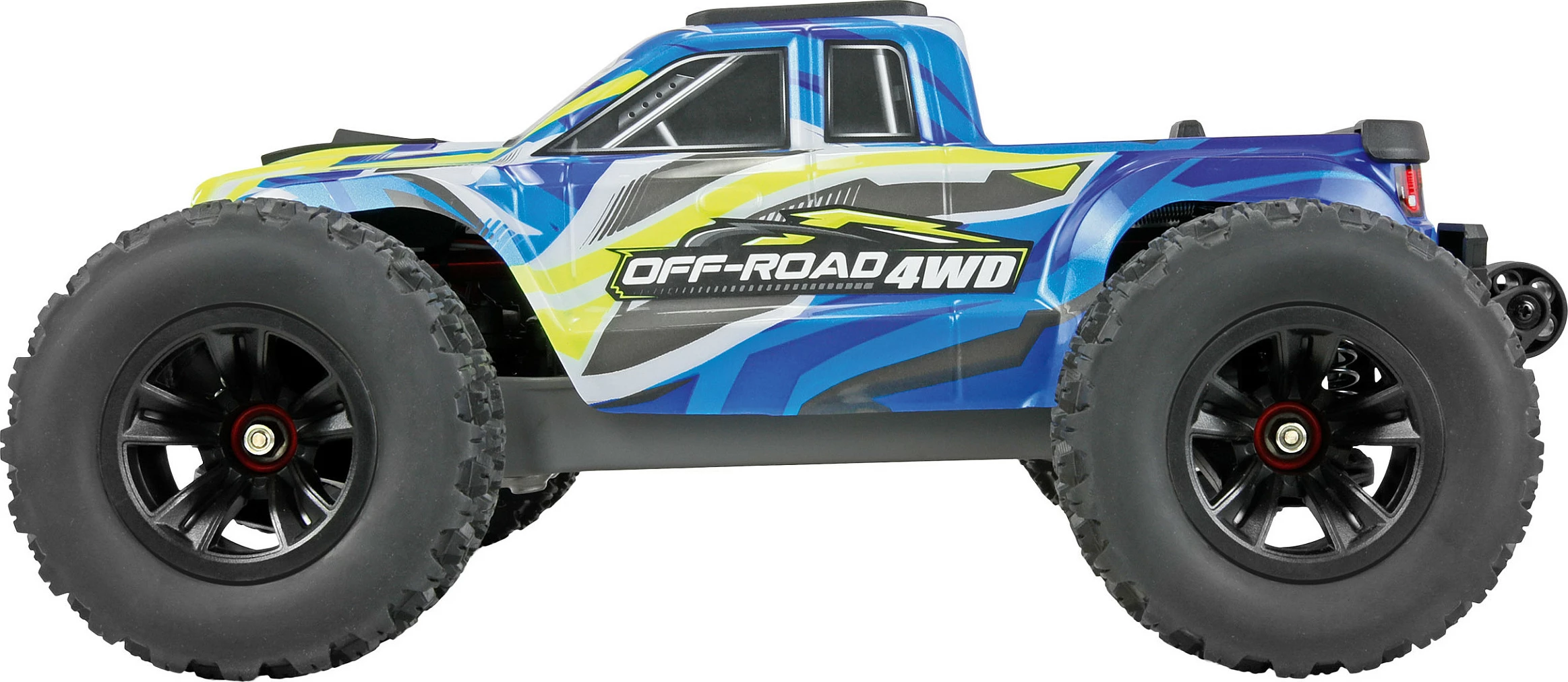 Monster truck RC AMEWI Hyper Go MTX14, brushless 4WD, 1:14 RTR, blu/bardhë/verdhe