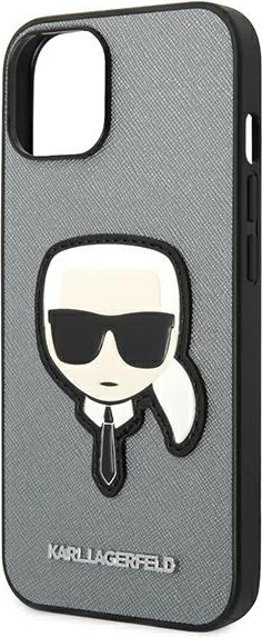 Mbështjellës Karl Lagerfeld KLHCP14MSAPKHG për iPhone 14 Plus 6.7", hardcase, Saffiano Karl's Head Patch, argjendtë