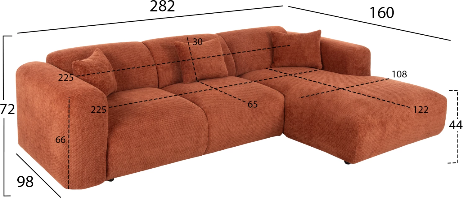 Divan qoshe BRICKEN FH3275.03R ngjyrë tulle 110-282x98-160x72H cm