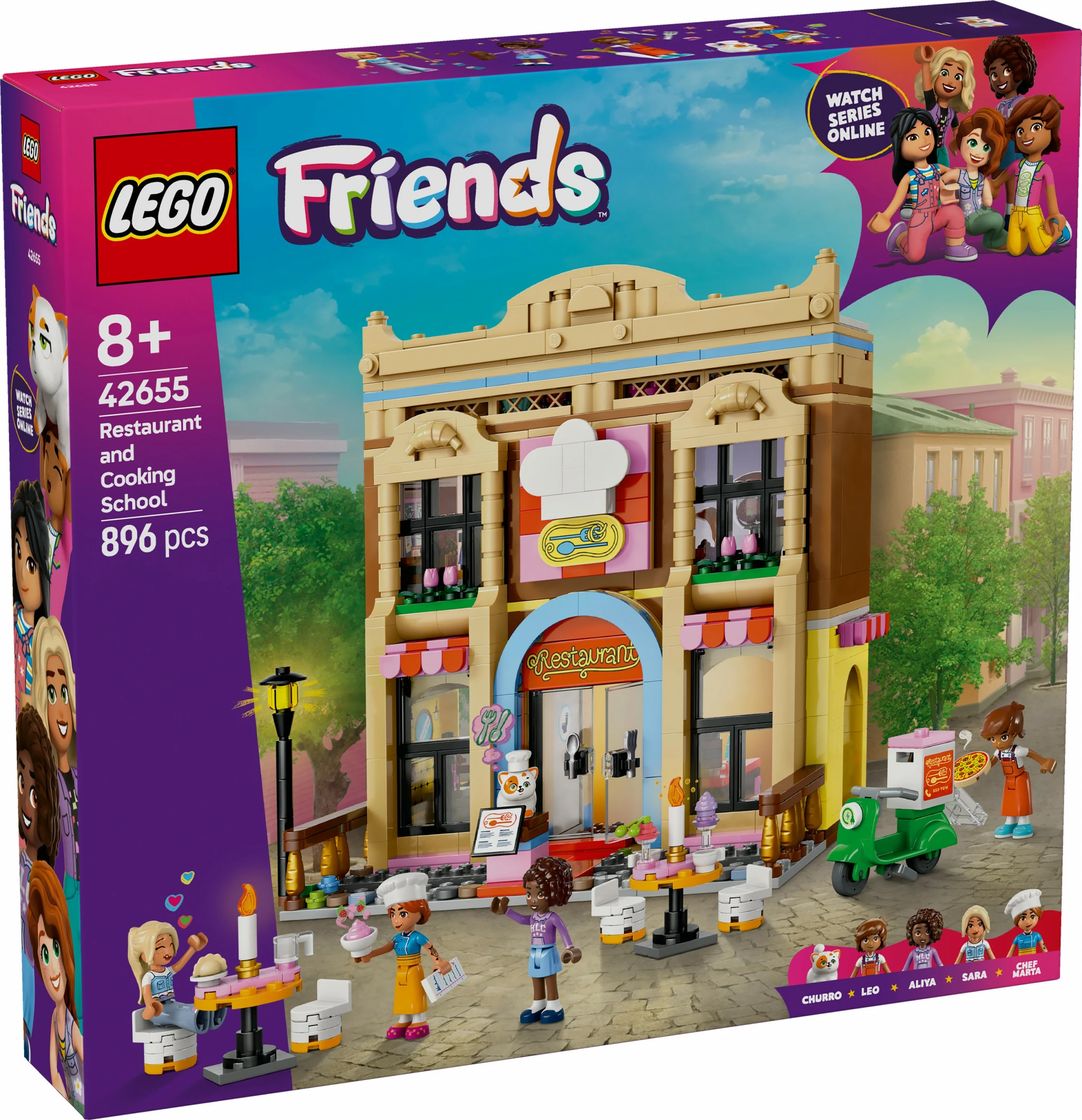 Set ndërtimi LEGO Friends 42655, restorant dhe shkollë gatimi, 896 pjesë, shumëngjyrësh