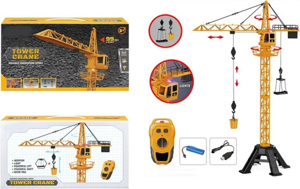 Vinç me telekomandë, Madej, 013211, 99 cm, IR, drita LED, bateri e rikarikueshme, set për montim, verdhë/zezë