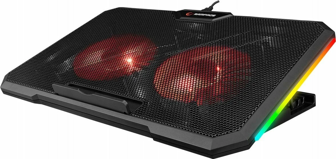 Mbajtës ftohës për laptop Rampage AD-RC12 GameZone, 2x120mm, RGB, 2x USB 2.0, 15-17\", i zi, me kabllo USB