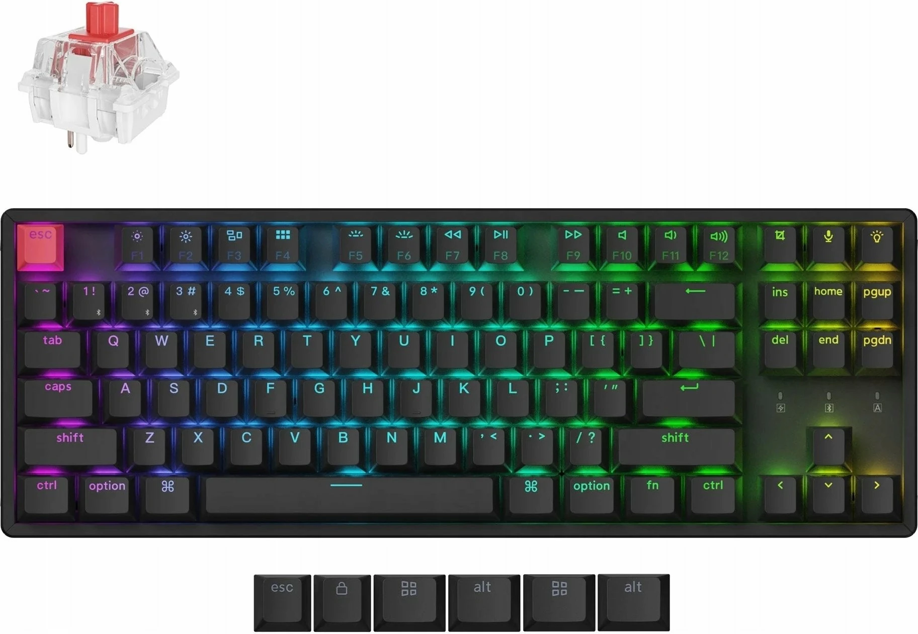 Tastierë mekanike Keychron K8 QMK V2 pa kabllo RGB hot-swappable US INTL, kornizë alumini, switch Keychron Super Red, e zezë