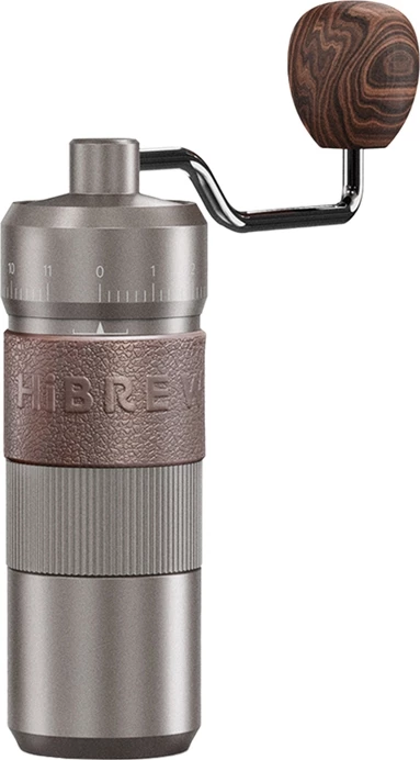 Mulli kafeje manual, HiBREW G4B, rregullim shumë‑niveles i bluarjes, gurë konikë CNC të fortësuar, trup alumini me enë xhami, 450 g, me kasë udhëtimi