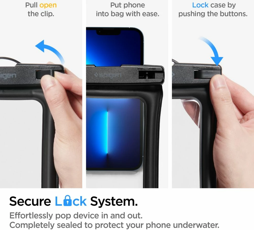 Mbështjellës Spigen Aqua Shield A610 për telefon, i papërshkueshëm nga uji, IPX8, me rrip, i zi