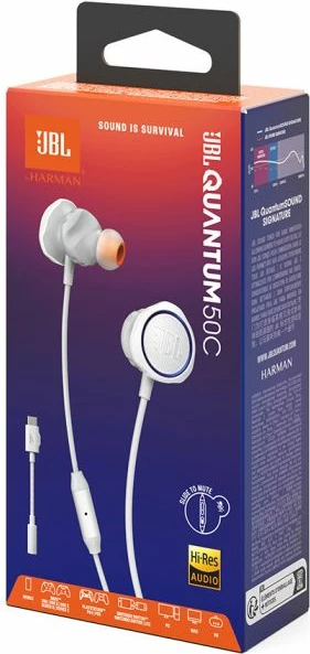 Kufje gaming në vesh (in-ear) me kabllo USB-C JBL Quantum 50C, me mikrofon, të bardha