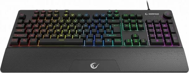 Tastierë gaming Rampage Simula KB-GX65, membranë 100%, RGB 7 moda, USB me kabllo 1.8 m, 4 tasta makro, Anti-Ghosting 26 tasta, layout US, me pushim dore, e zezë, 1 copë