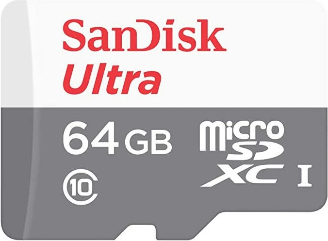 Kartelë memorie microSD SanDisk Ultra 64GB microSDXC UHS-I Class 10 (SDSQUNR-064G-GN3MN), gri/bardhë