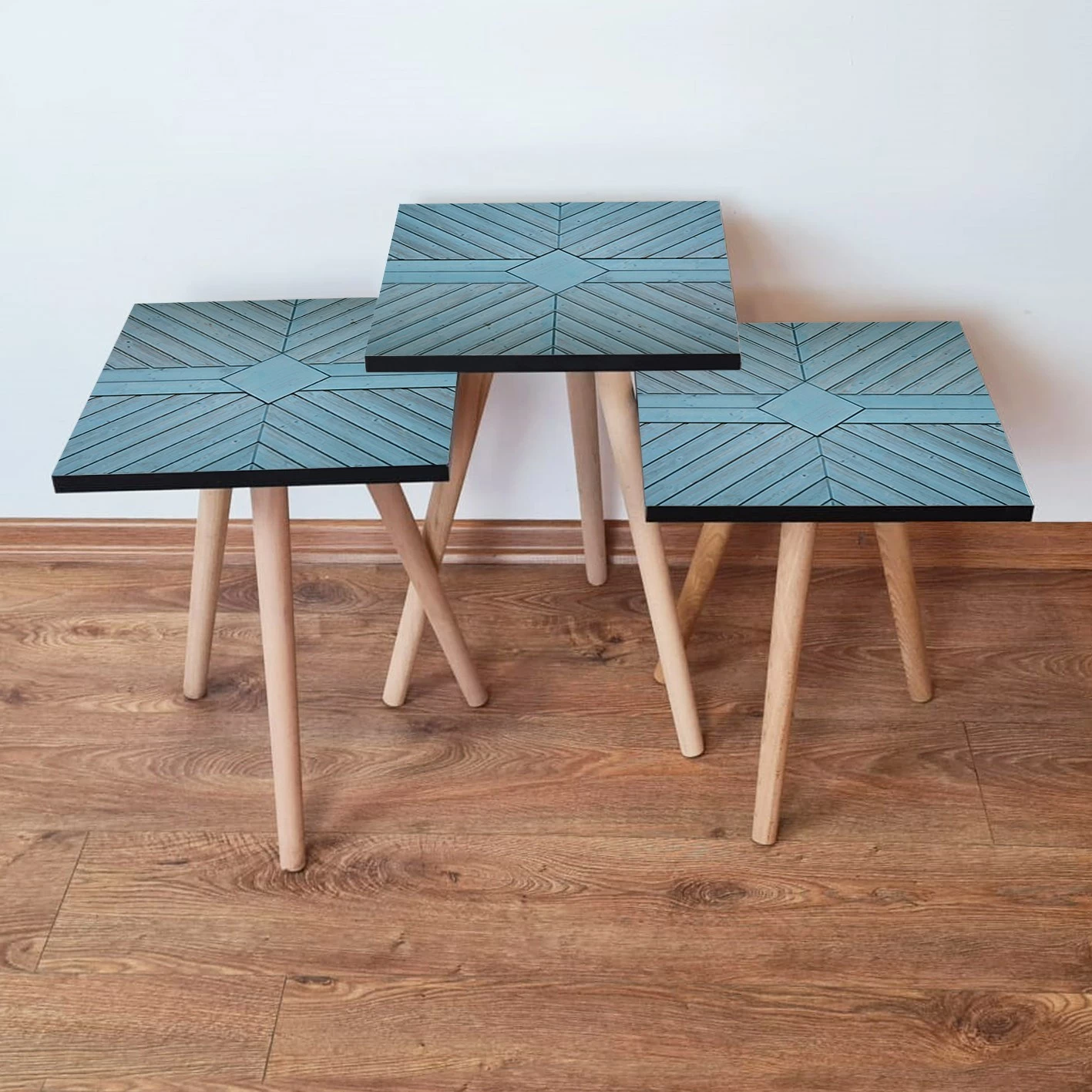 Set tavolinash ndihmëse, tre copë, ngjyrë kaltër, Skye Decor, 3Shp362