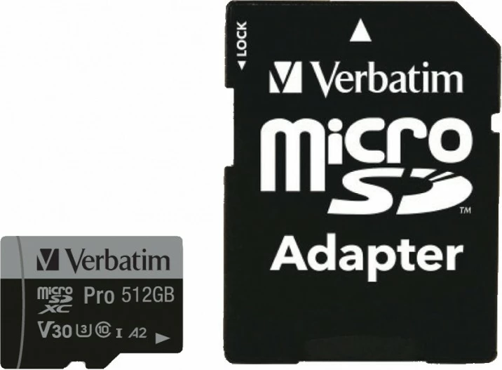 Kartelë Micro SDXC Verbatim Pro U3 512GB, e zezë