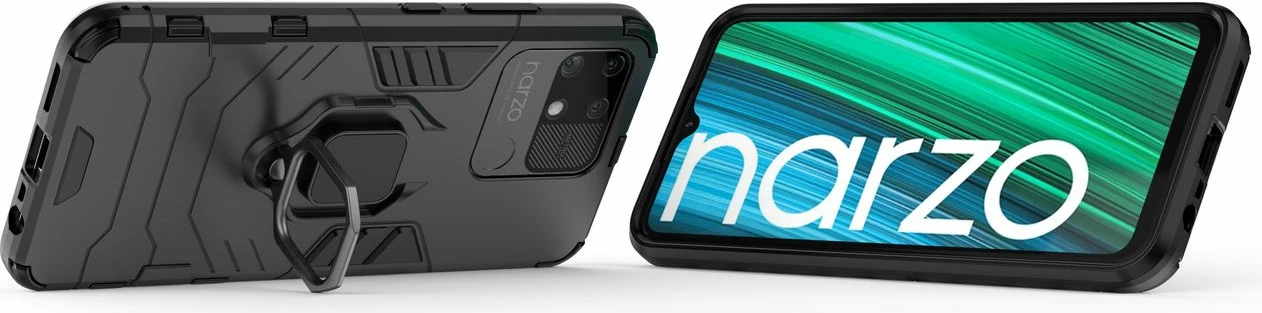 Mbështjellës Hurtel Ring Armor për Realme Narzo 50A, me dorezë magnetike, i zi