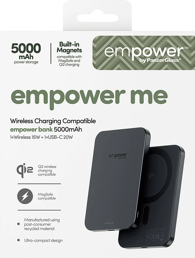 Power bank PanzerGlass empower bank 5000mAh, Qi2 15W, MagSafe, USB-C 20W, Space Black