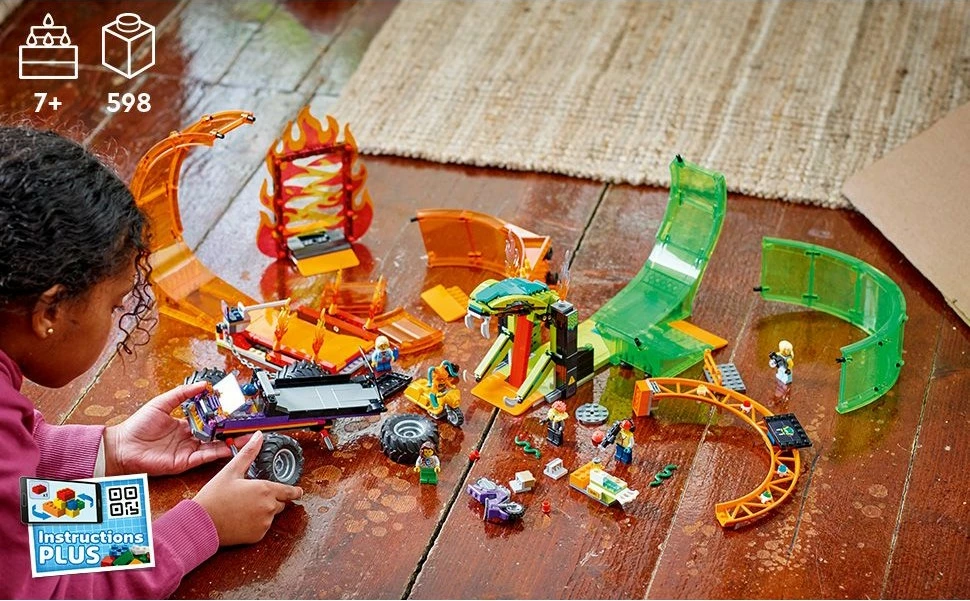 Set ndërtimi LEGO City Double Loop Stunt Arena, 598 pjesë, plastikë, shumëngjyrësh