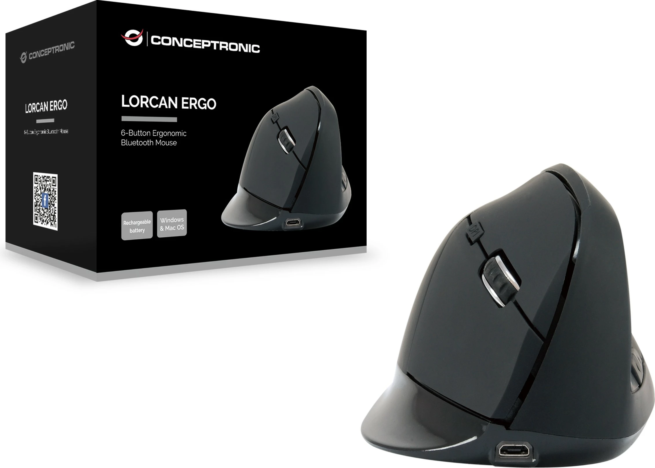 Maus Bluetooth Conceptronic LORCAN03B, 6 butona, ergonomik, i zi