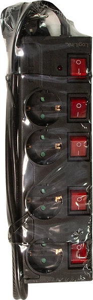 Zgjatues rryme LogiLink LPS251, 4 priza Schuko Type F, 1.5 m, me switch, mbrojtje nga mbitensioni, i zi