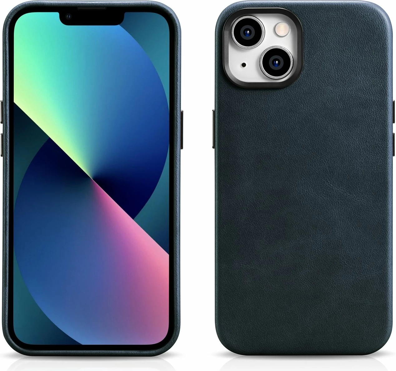 Mbështjellës lëkure iCarer Oil Wax Premium për iPhone 14 Plus me MagSafe, Kaltër e errët