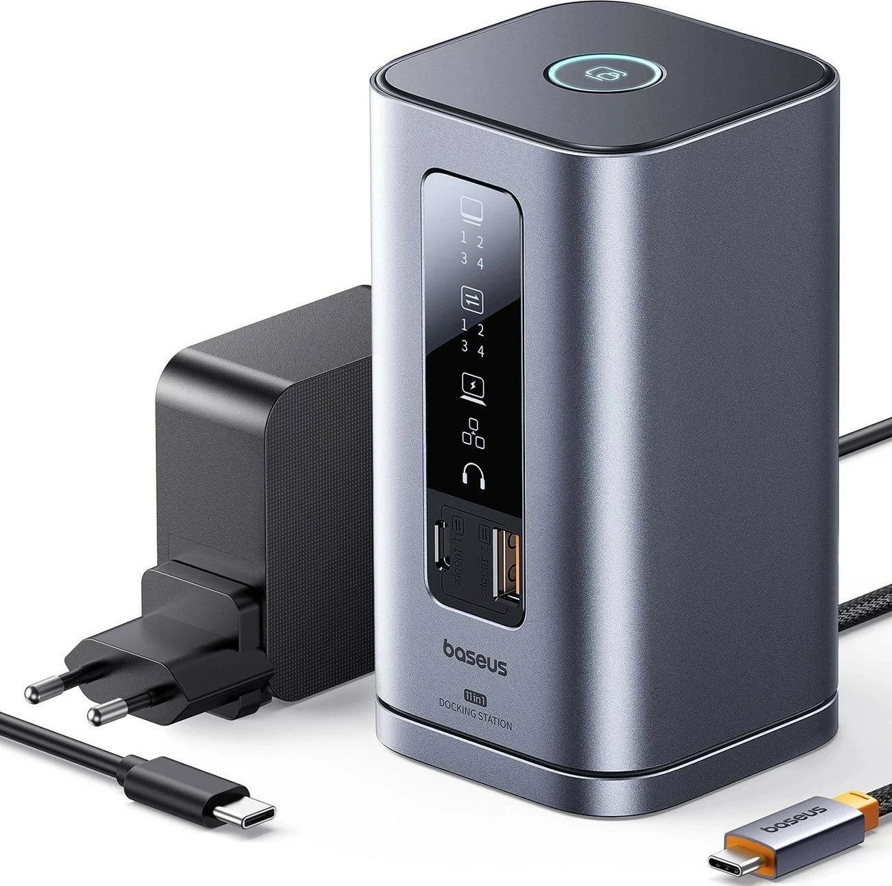 Doking stacion Baseus Spacemate RD1, 11në1, USB-C, 2xHDMI 4K@60Hz, 2xDP 4K@60Hz, 2xUSB-A 10Gb/s, USB-C 10Gb/s, RJ45, USB-A 480Mb/s, USB-C PD, mini jack 3.5mm, ngjyrë gri