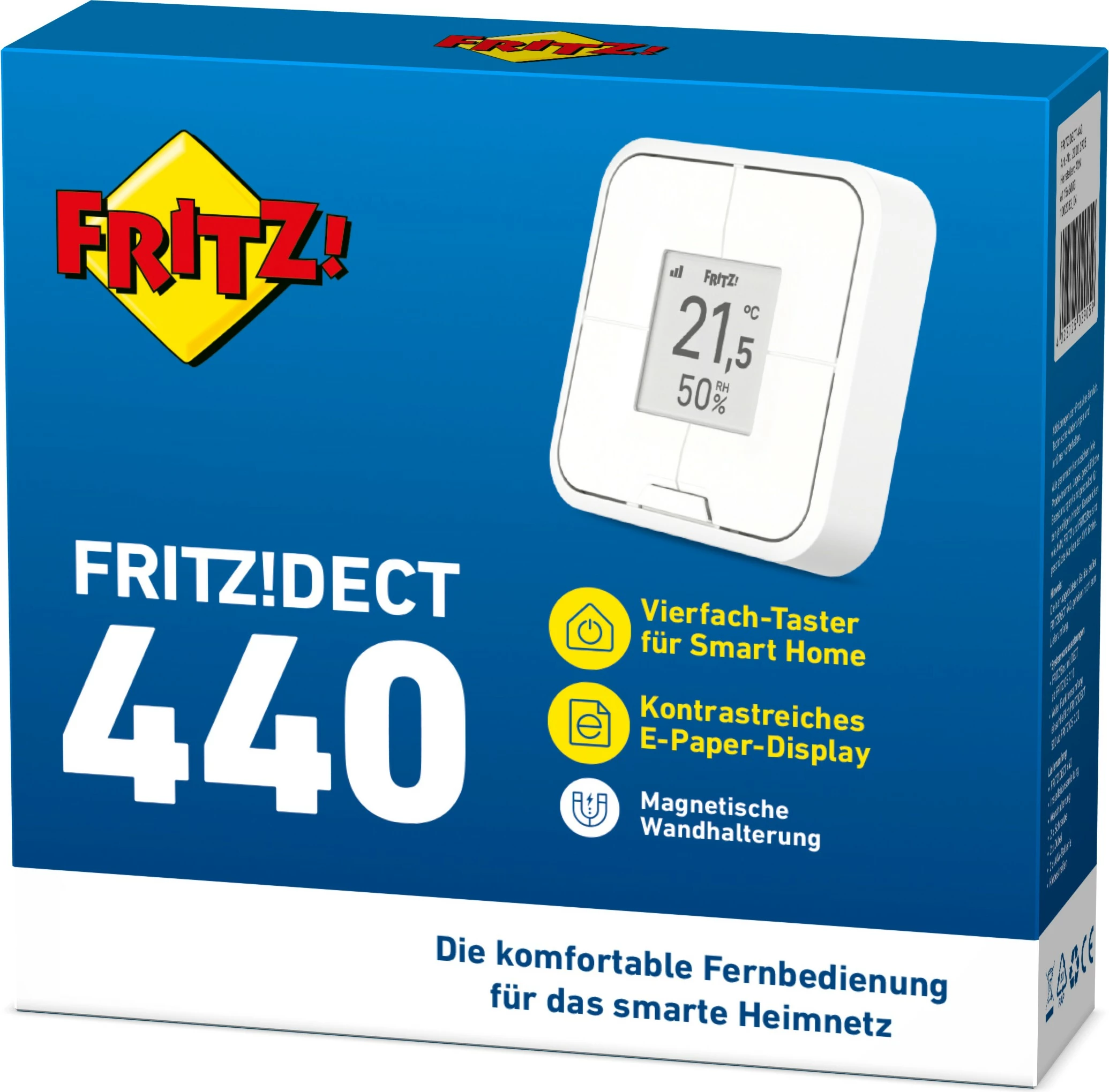 Kontrollues i mençur AVM FRITZ!DECT 440, 4 butona, ekran e-paper, i bardhë