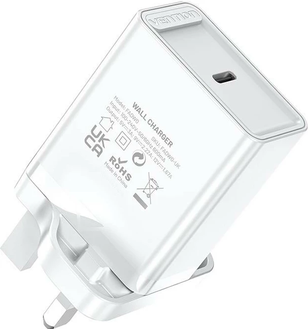 Karikues rrjeti Vention FADX0 USB-C, 20W, i bardhë