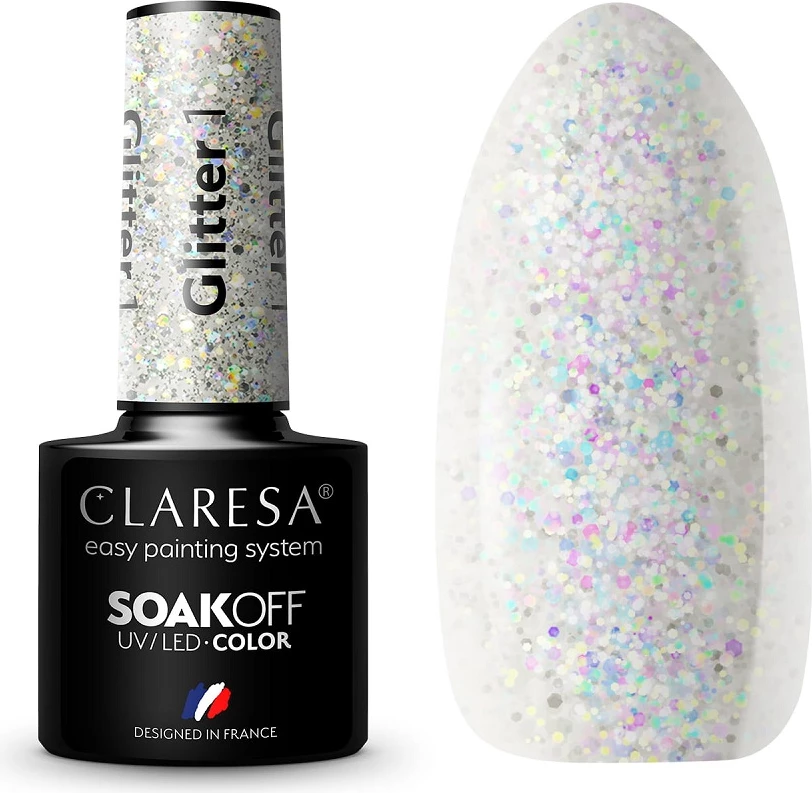 Llak për thonj Claresa Soak Off UV/LED Glitter Hybrid për femra 5g