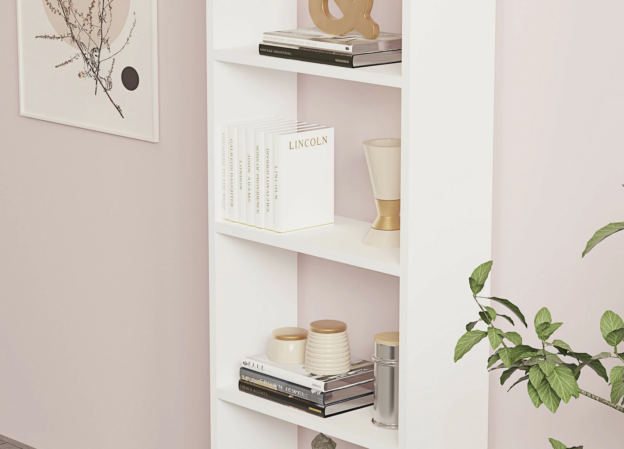 Raft librash Hanah Home, i bardhë, dizajn skandinav