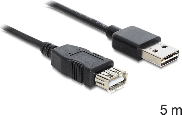 Kabllo zgjatëse USB DeLOCK EASY-USB 2.0, USB-A M në USB-A F, 5m, e zezë