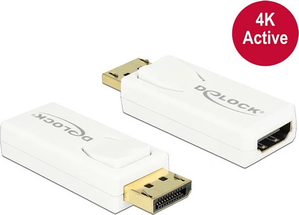 Adapter DisplayPort në HDMI DeLOCK 65580, 4K Ultra HD, aktiv, i bardhë