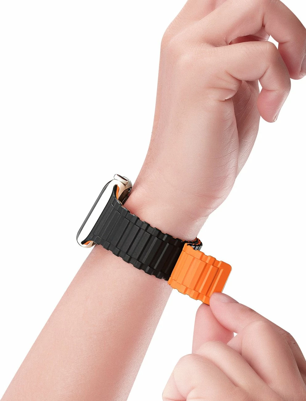 Rrip silikoni magnetik për Apple Watch Dux Ducis Armor, 38/40/41mm, zi-portokalli