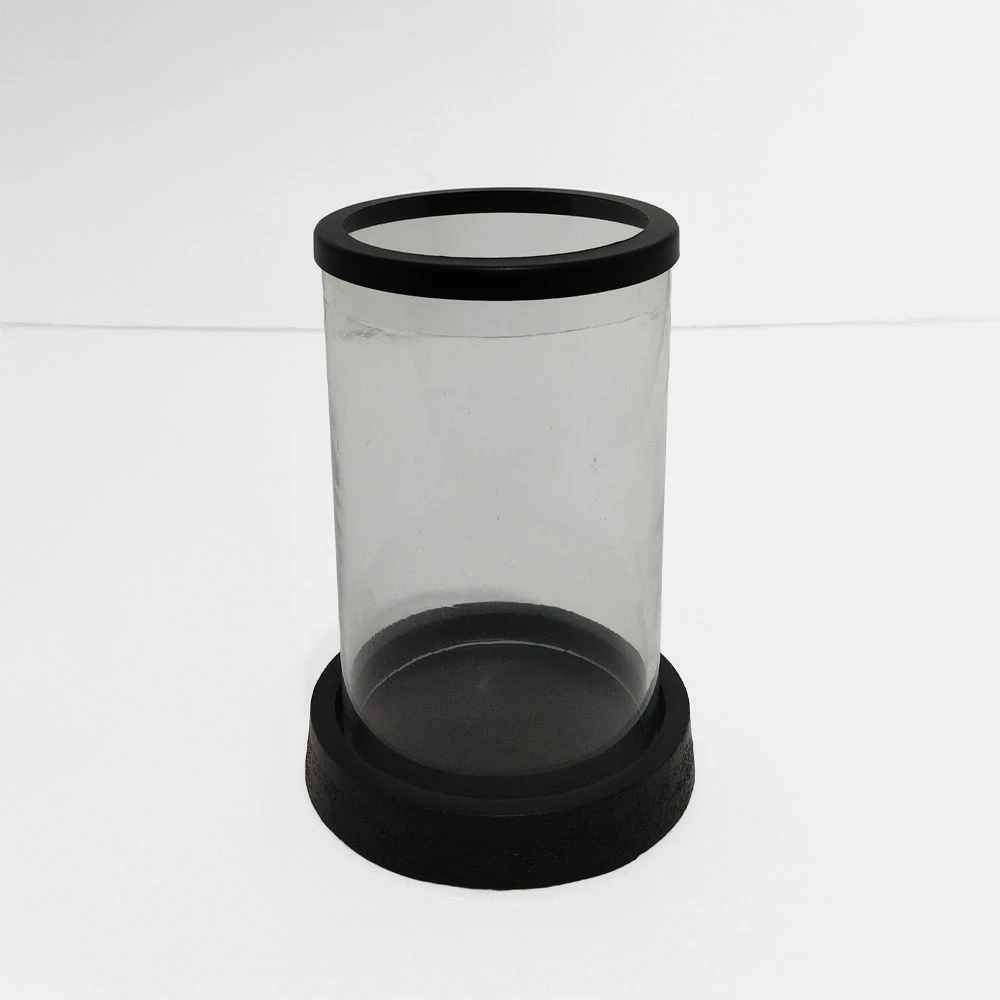 Mbajtës qirinjsh TITUL, alumin i zi, xham transparent, 16x16x22 cm