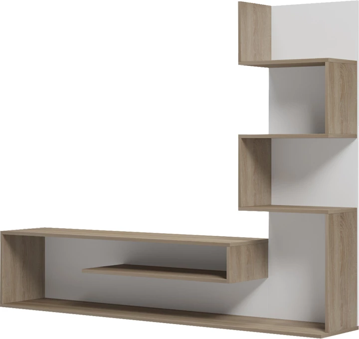 Komodë TV me raft librash, ngjyrë sonoma dhe e bardhë, 160x29x126cm