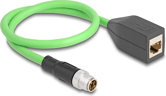 Kabllo industriale Ethernet DeLOCK M12 X-coded 8-pin (mashkull) në RJ45 (femër), PUR/TPU, 0.5 m, e gjelbër