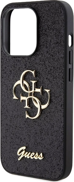 Mbështjellës Guess Glitter Script Big 4G për iPhone 15 Pro, i zi