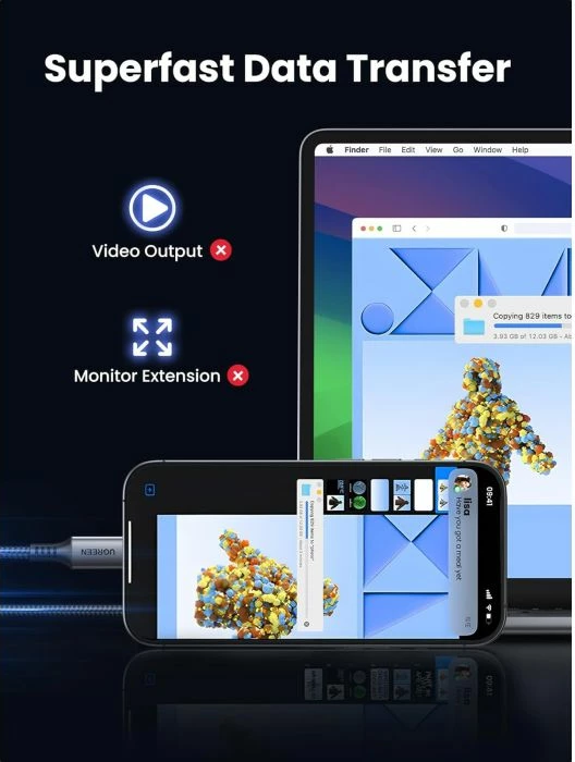 Kabllo karikimi USB-C në USB-C UGREEN 15373, 60W, 1m, 480Mbps, e zezë/gri