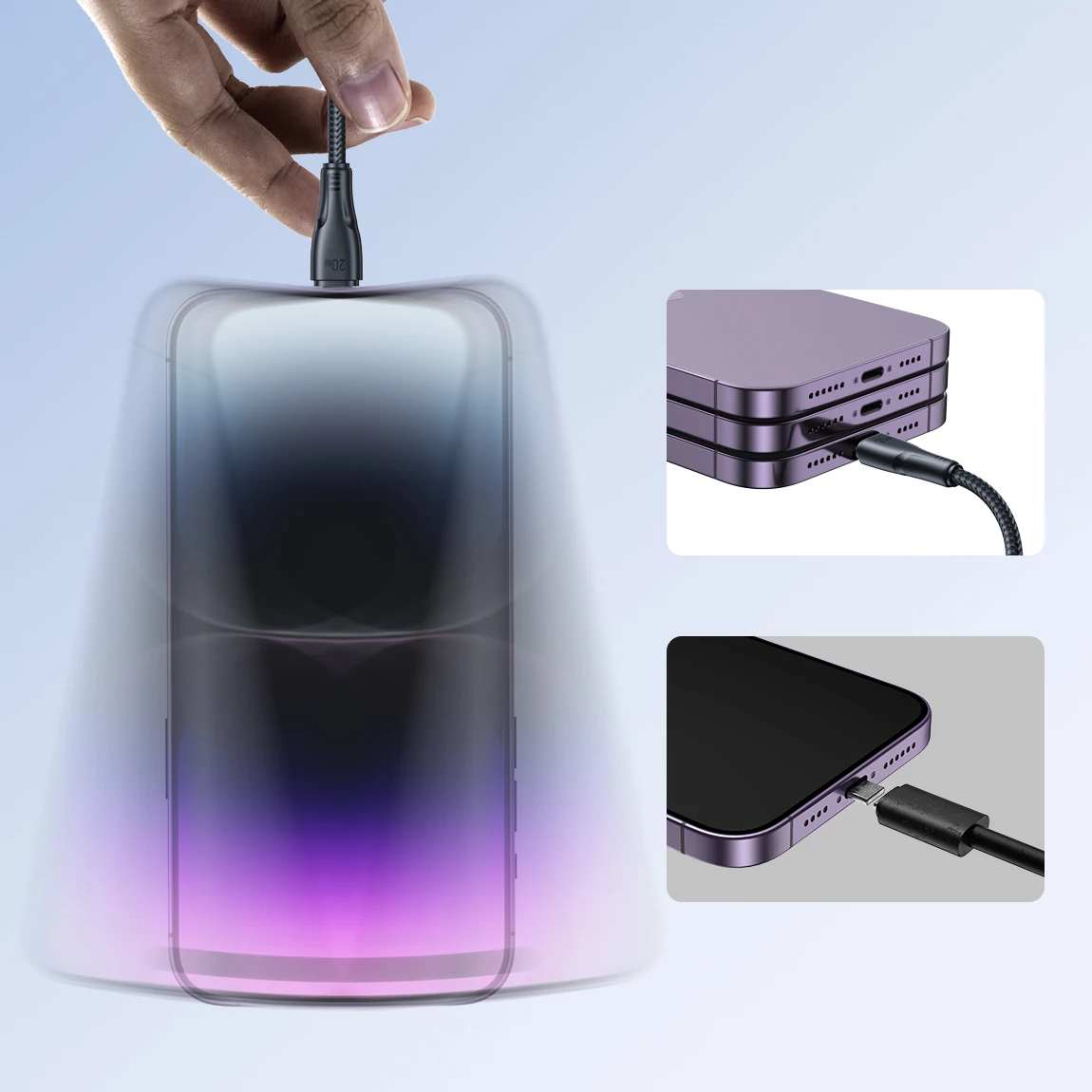 Kabllo USB-C në Lightning, Joyroom, Surpass Series A11 S-CL020A11B, 1.2 m, 20 W, USB 2.0 480 Mbps, gërshet najloni, e zezë